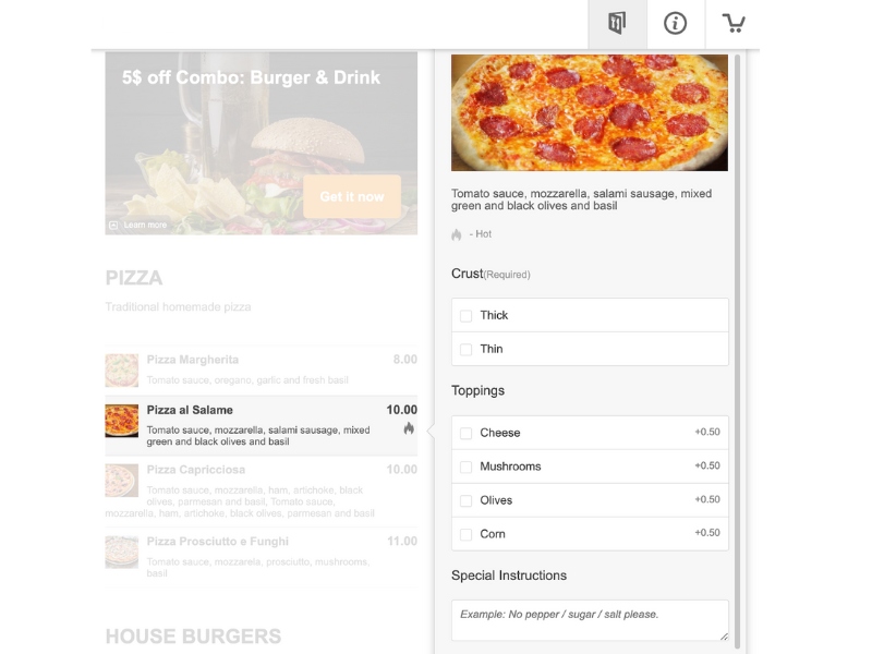 Allow diners to customise their meals