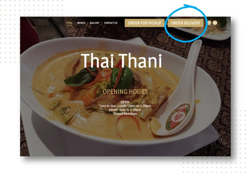 Delivery order button on Thai Thani
