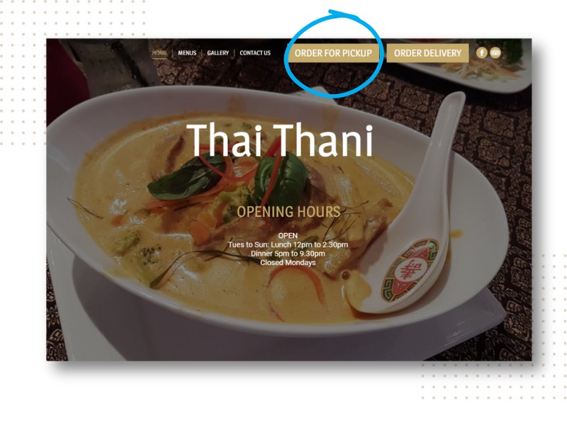 Pickup order button on Thai Thani