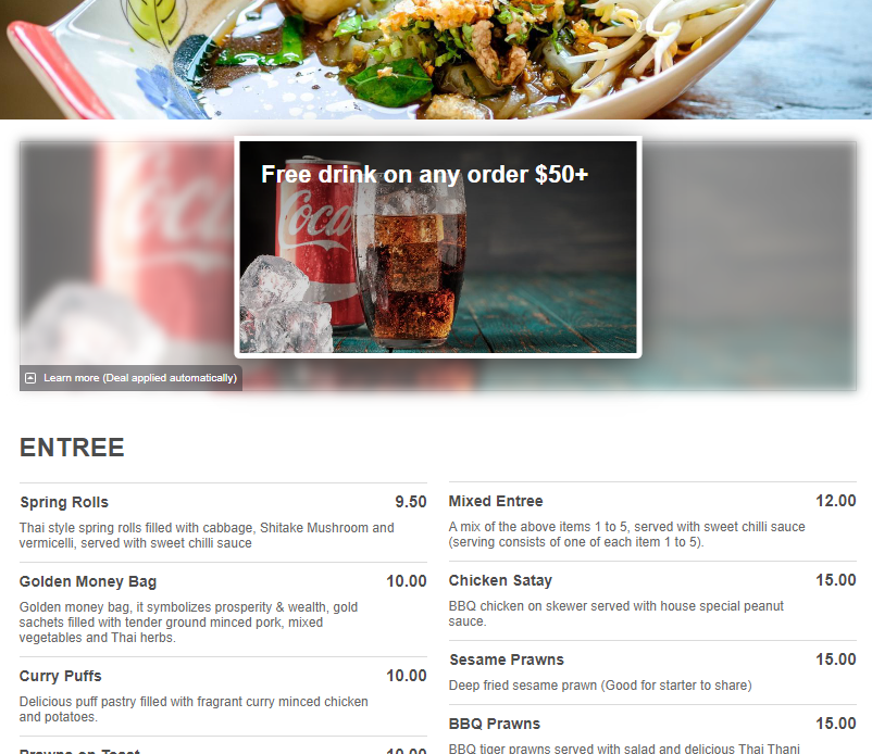 Free drink offer for online ordering promotion in New Zealand